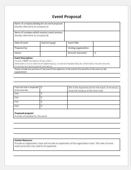 Event Proposal Templates For Ms Word Proposal Templates