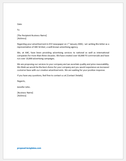 Proposal cover letter template