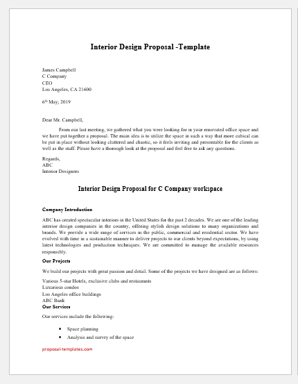 Interior Design Proposal Template For Word Proposal Templates