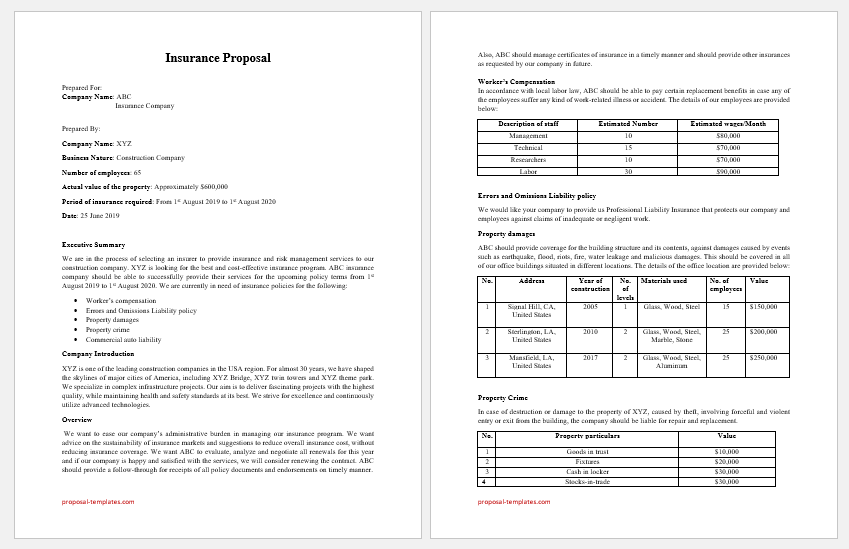 Insurance proposal template