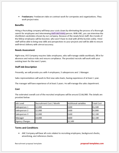 Recruitment Proposal Letter Template for Word