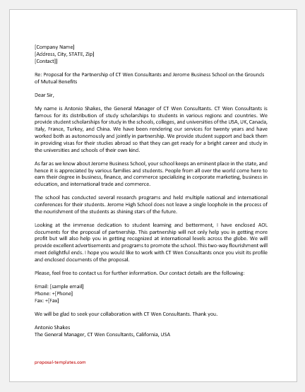 Proposal Letter for School Partnership