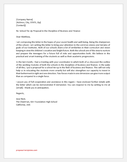 Proposal Letter for School Tie up