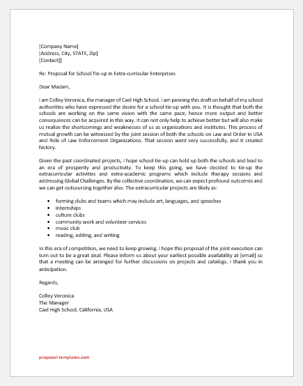 Proposal Letter for School Tie up