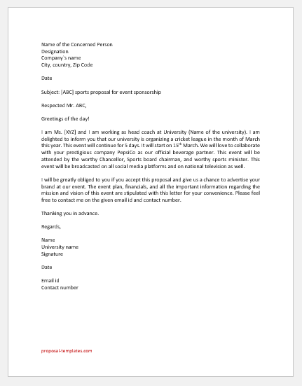 Proposal Letter for Sports Development