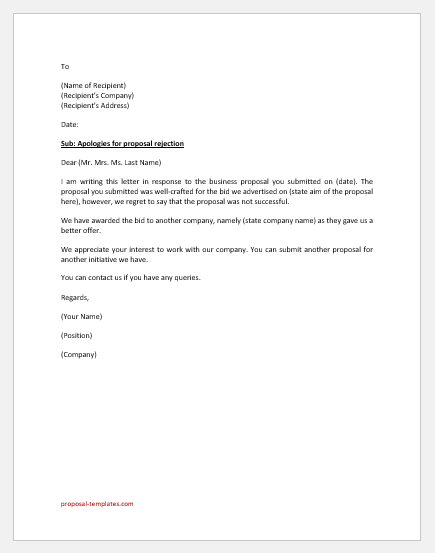 Proposal rejection letter template