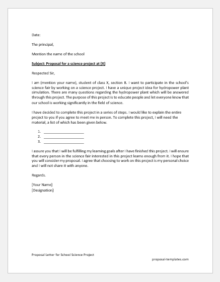 Proposal Letter for School Science Project